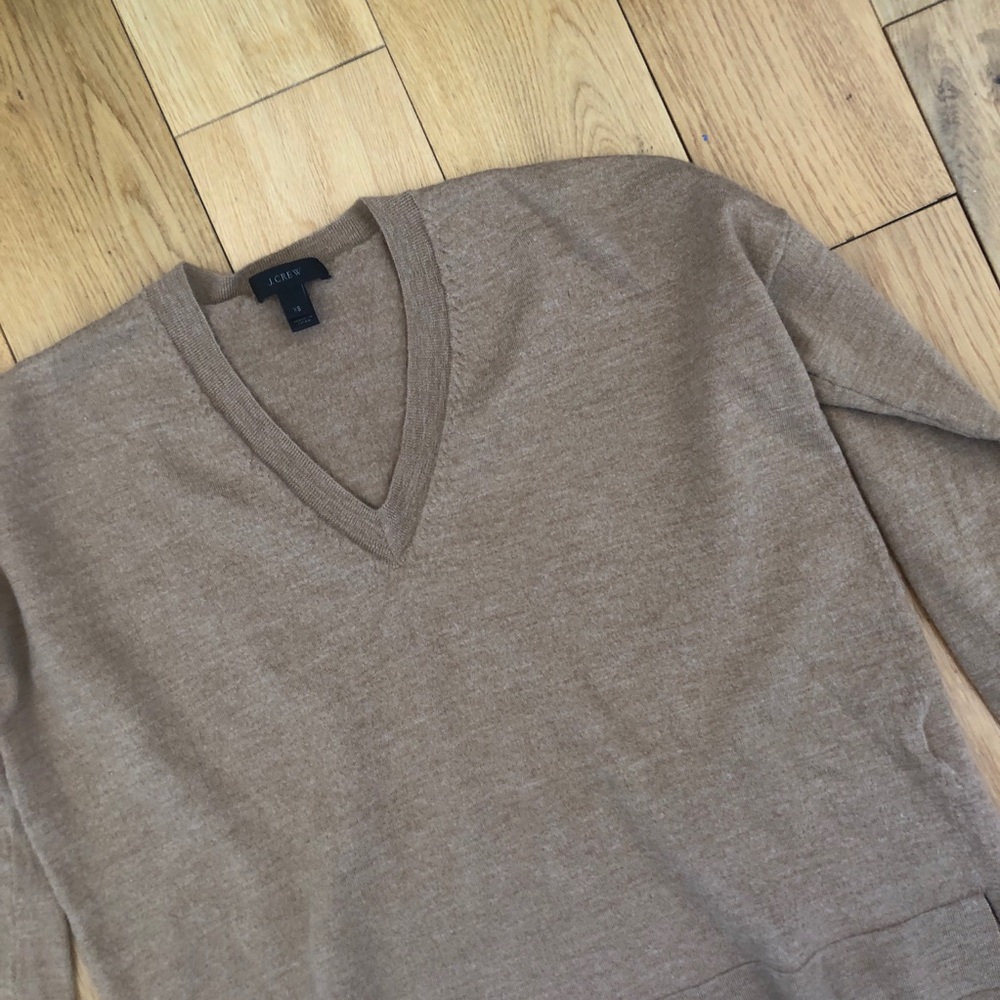 J. Crew V-Neck Wool Cropped Sweater Taupe Size XS - Picture 1 of 8